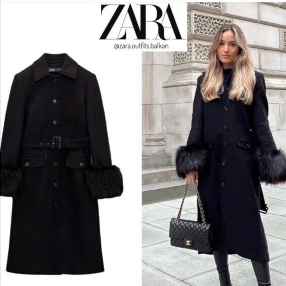 Zara Black Fitted Wool Blend Coat